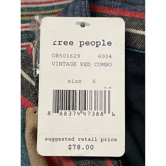 Free People Chevron Stripe High-Waist Skirt Size 6 Linen Vintage Red Combo New - Picture 7 of 8